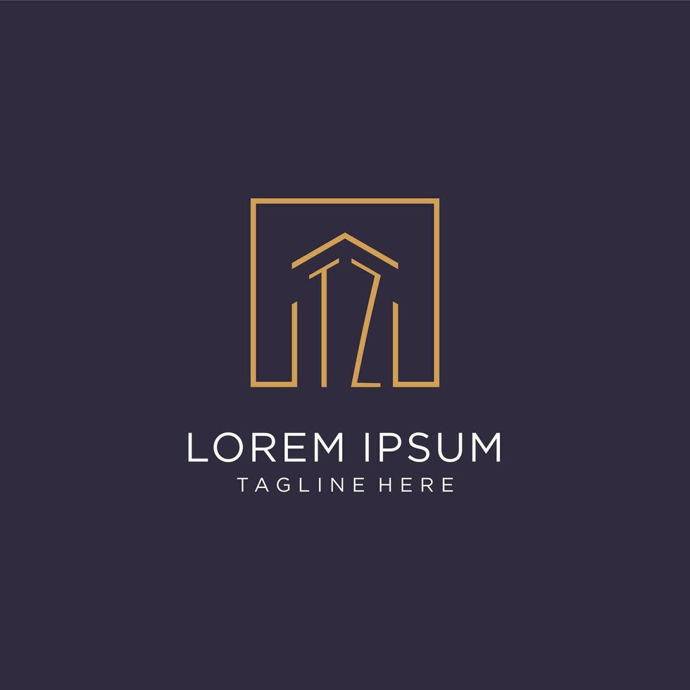 TZ initial square logo design, modern and luxury real estate logo style vector