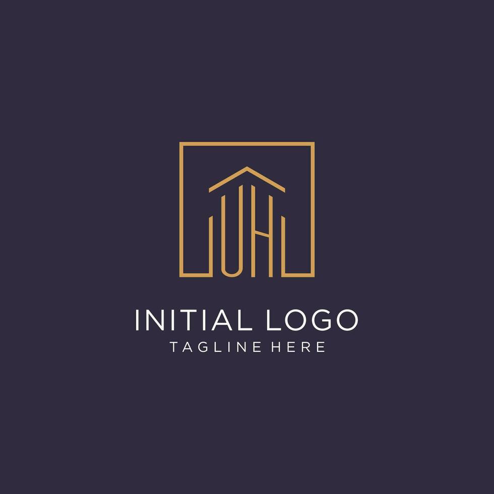 UH initial square logo design, modern and luxury real estate logo style vector