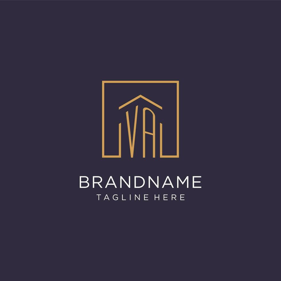 VA initial square logo design, modern and luxury real estate logo style vector