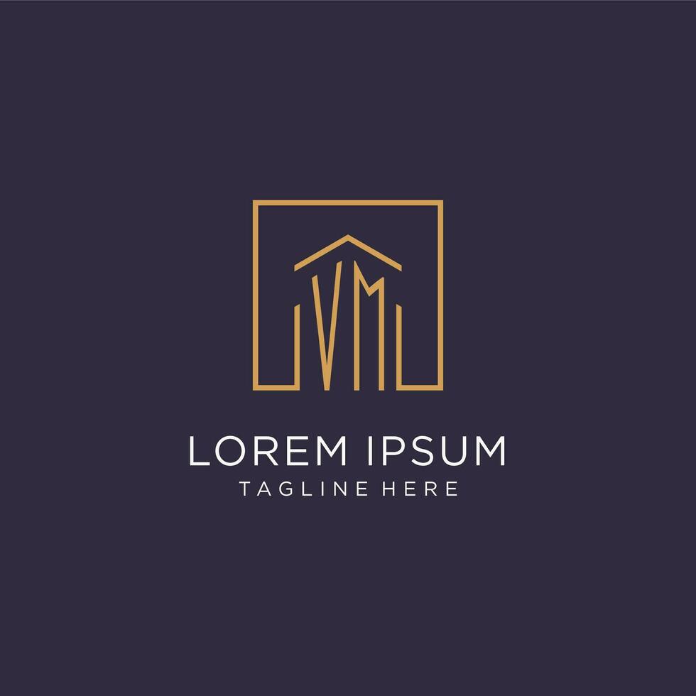 VM initial square logo design, modern and luxury real estate logo style vector