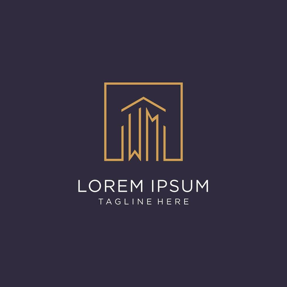 WM initial square logo design, modern and luxury real estate logo style vector