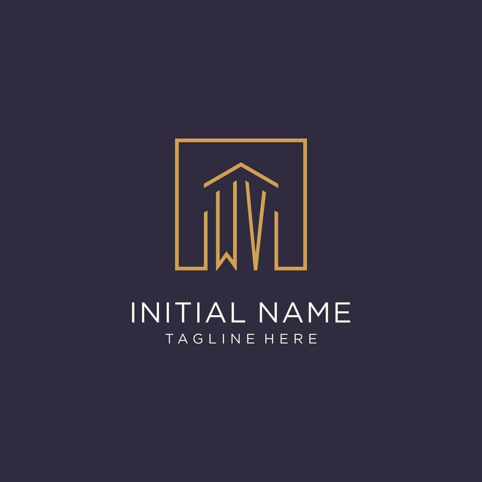 WV initial square logo design, modern and luxury real estate logo style vector