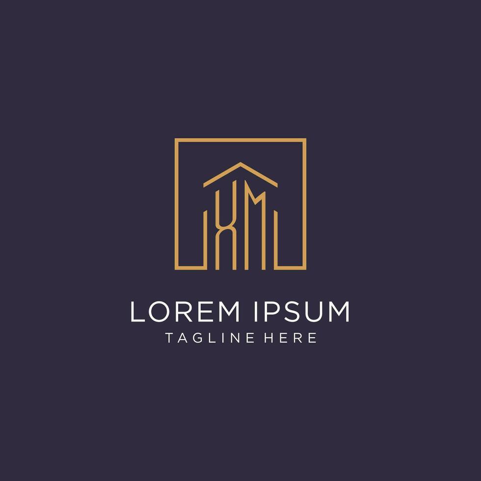 XM initial square logo design, modern and luxury real estate logo style vector