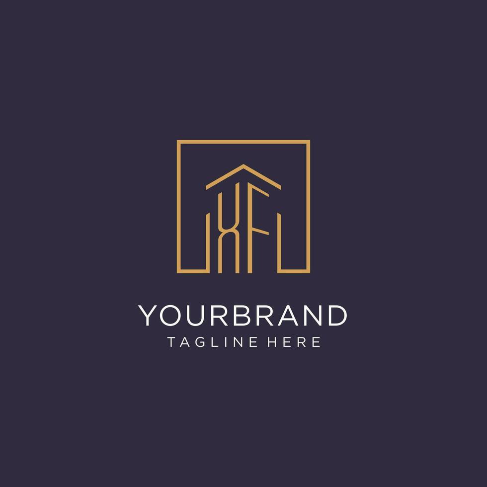 XF initial square logo design, modern and luxury real estate logo style vector