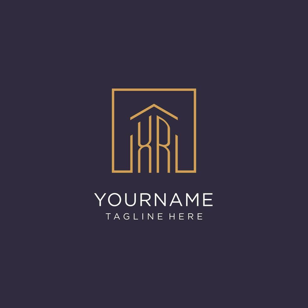 XR initial square logo design, modern and luxury real estate logo style vector
