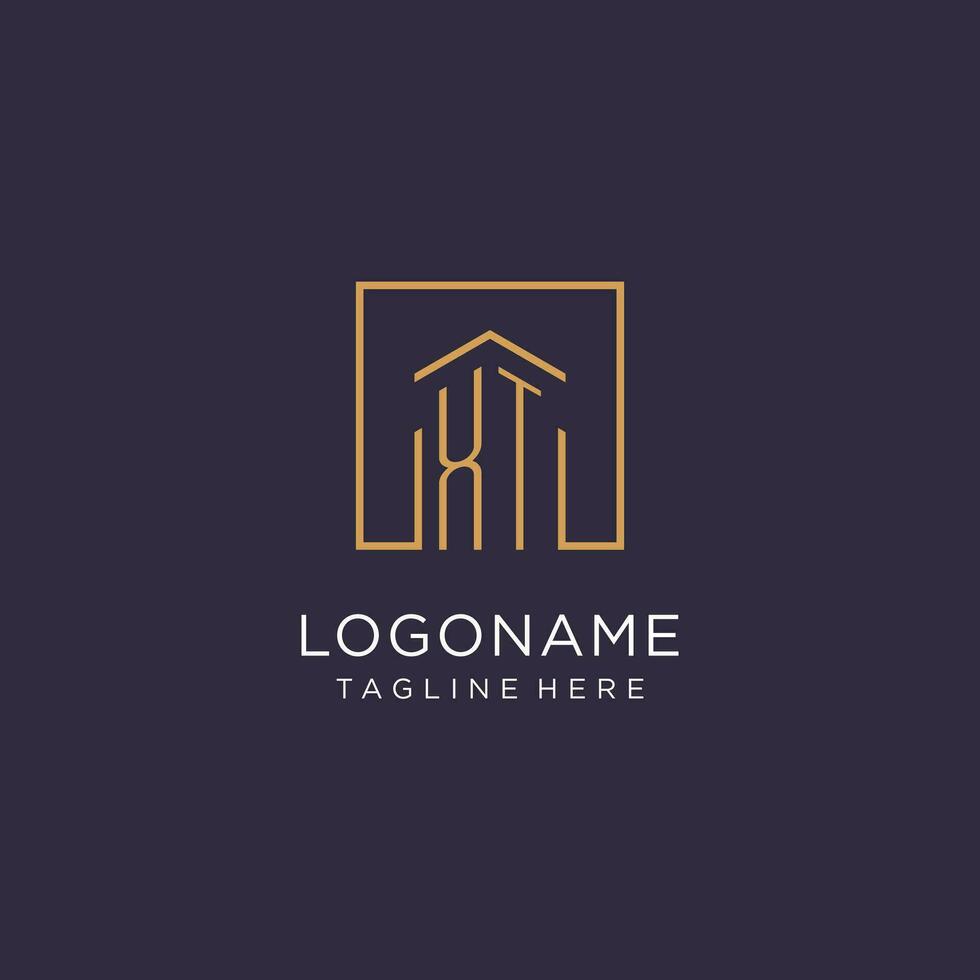 XT initial square logo design, modern and luxury real estate logo style vector
