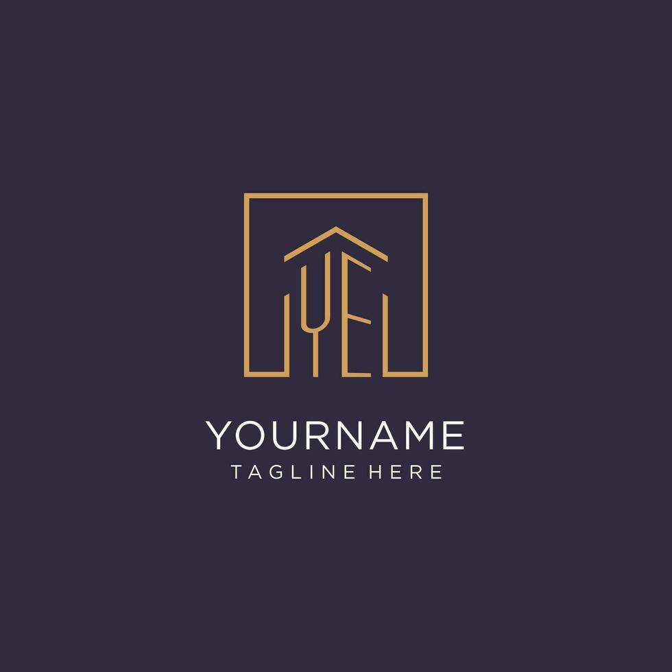 YE initial square logo design, modern and luxury real estate logo style vector