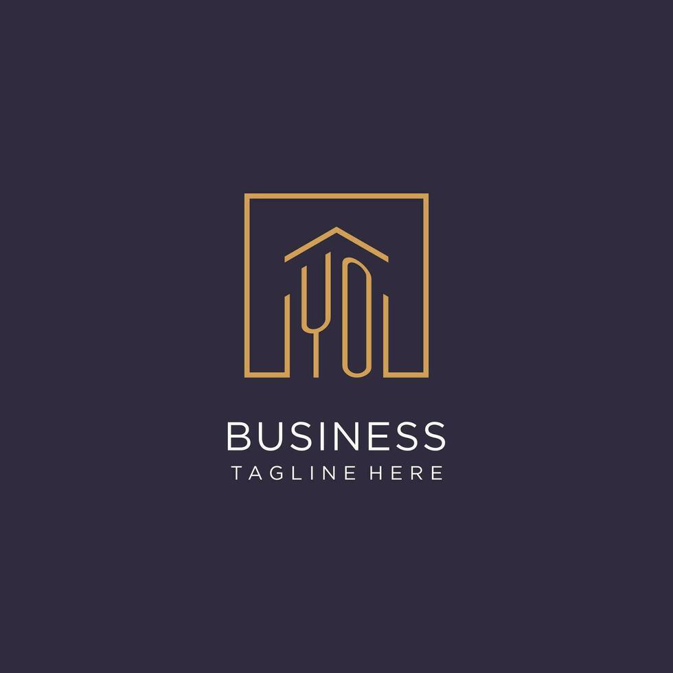 YO initial square logo design, modern and luxury real estate logo style vector