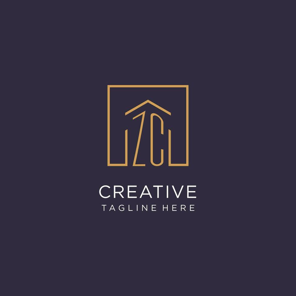 ZC initial square logo design, modern and luxury real estate logo style vector