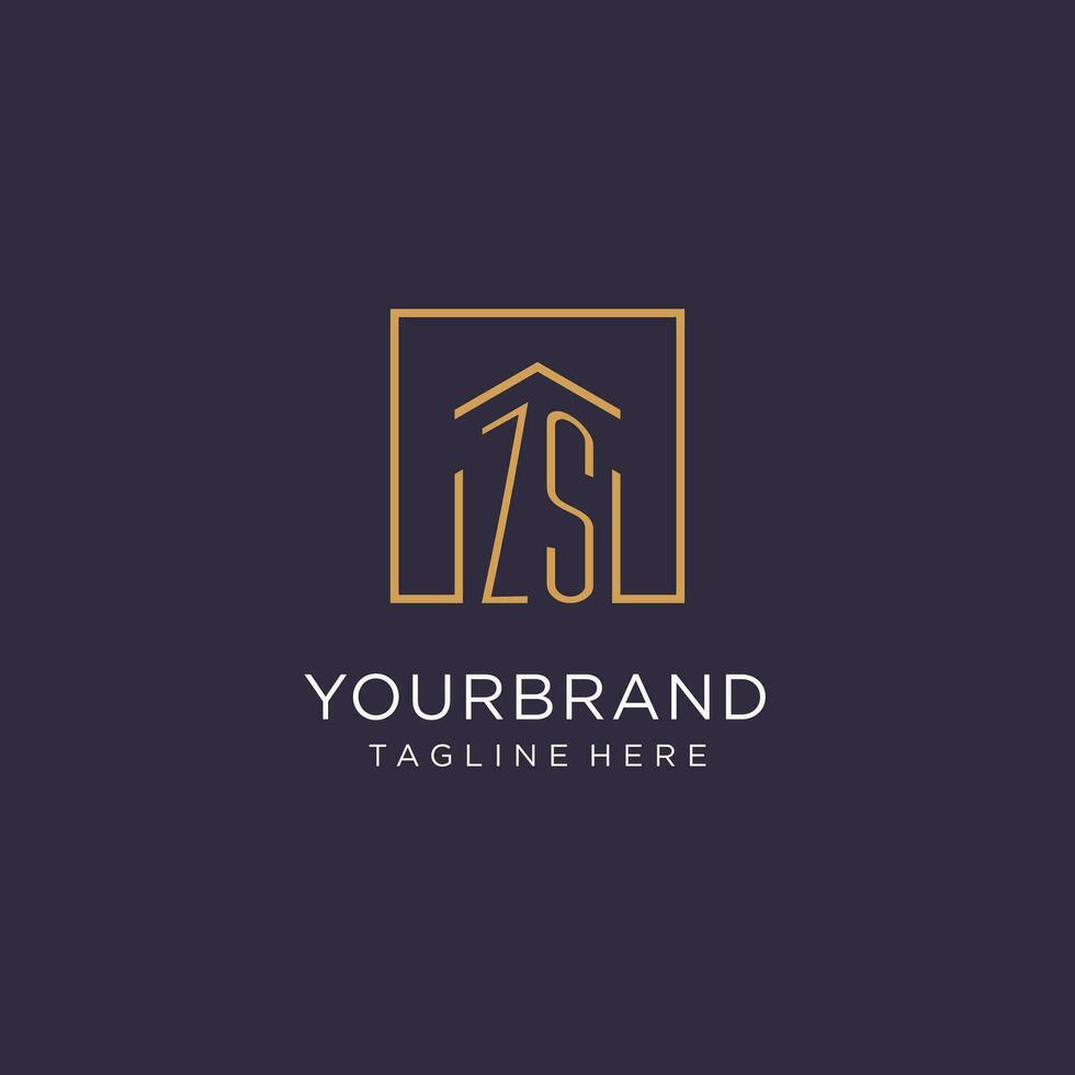 ZS initial square logo design, modern and luxury real estate logo style vector