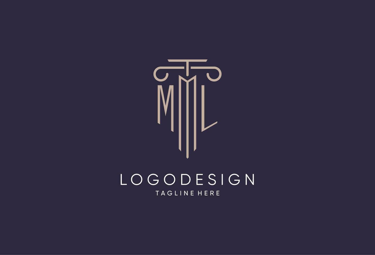 ML logo initial pillar design with luxury modern style best design for legal firm vector