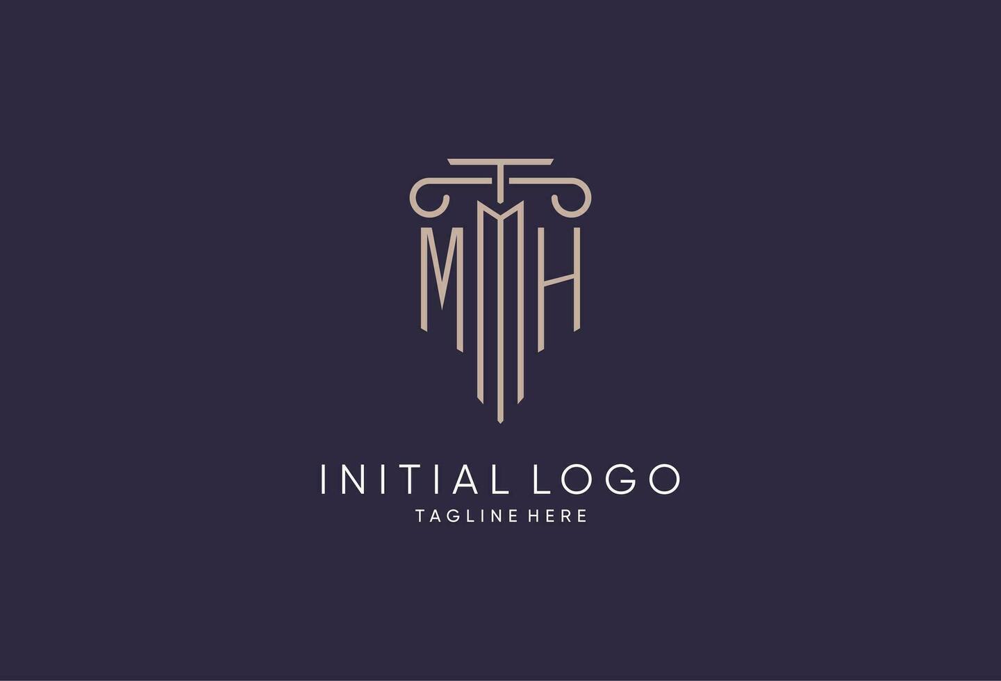 MH logo initial pillar design with luxury modern style best design for legal firm vector
