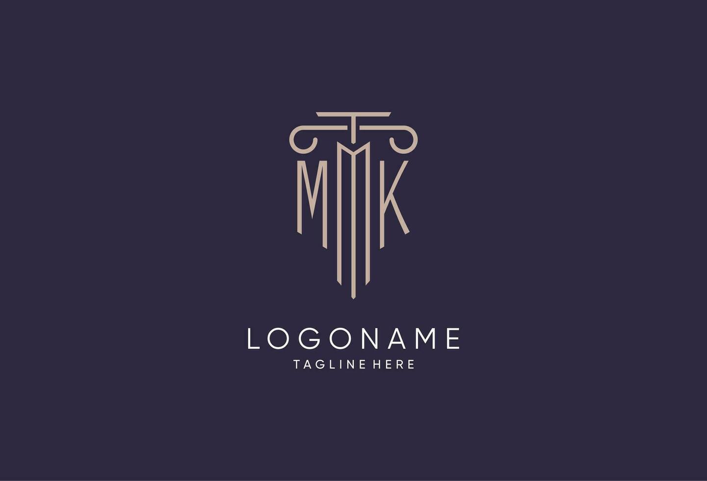MK logo initial pillar design with luxury modern style best design for legal firm vector
