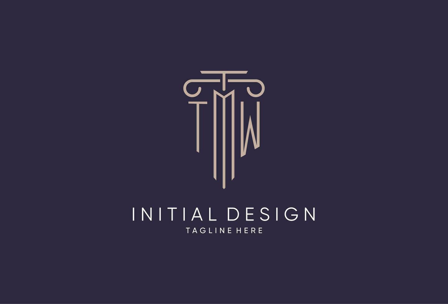 TW logo initial pillar design with luxury modern style best design for legal firm vector