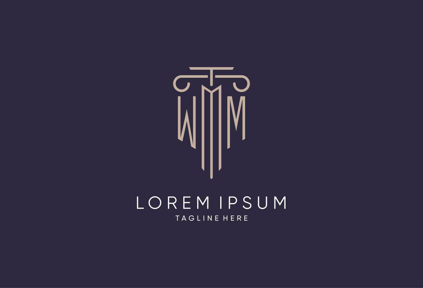 WM logo initial pillar design with luxury modern style best design for legal firm vector