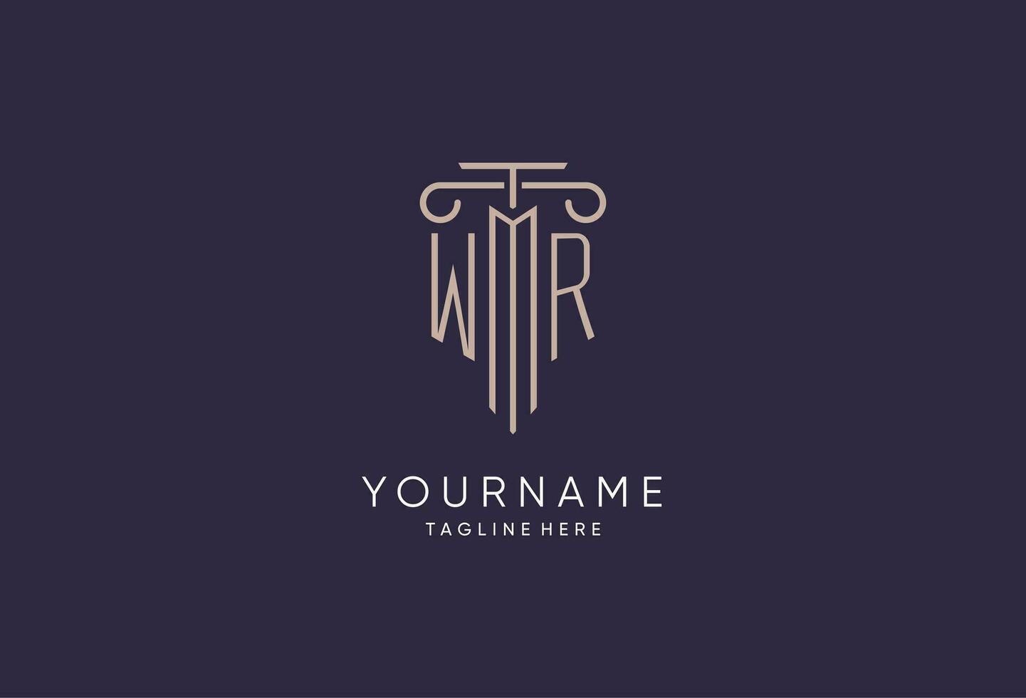 WR logo initial pillar design with luxury modern style best design for legal firm vector