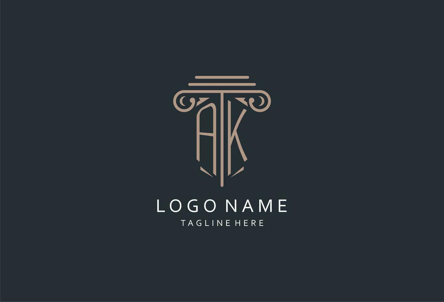 AK monogram logo with pillar shape icon, luxury and elegant design logo for law firm initial style logo vector