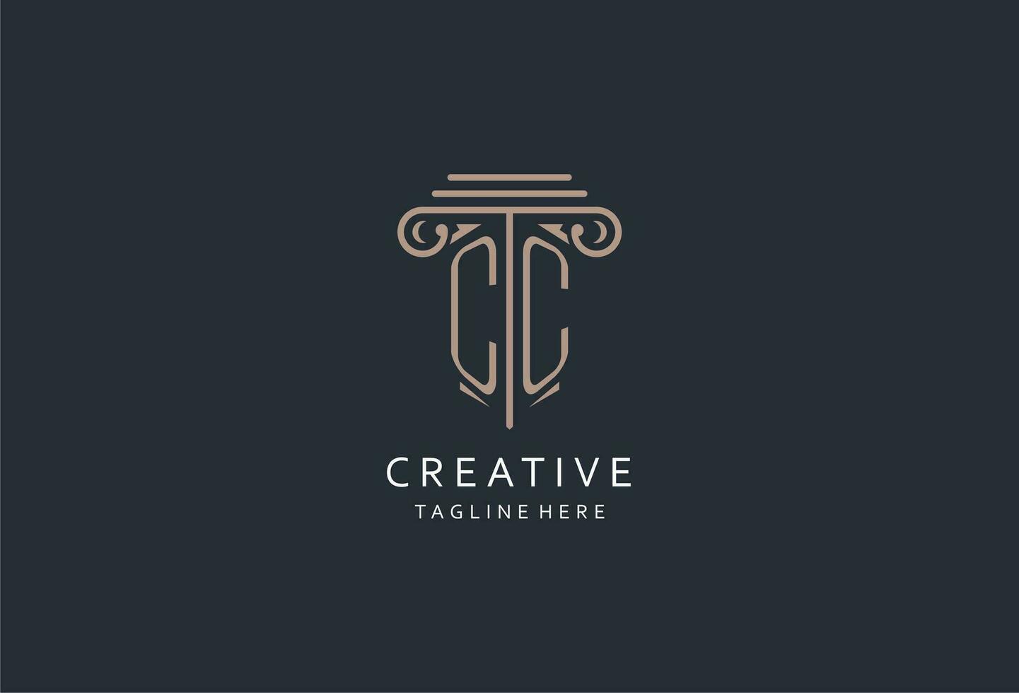 CC monogram logo with pillar shape icon, luxury and elegant design logo for law firm initial style logo vector