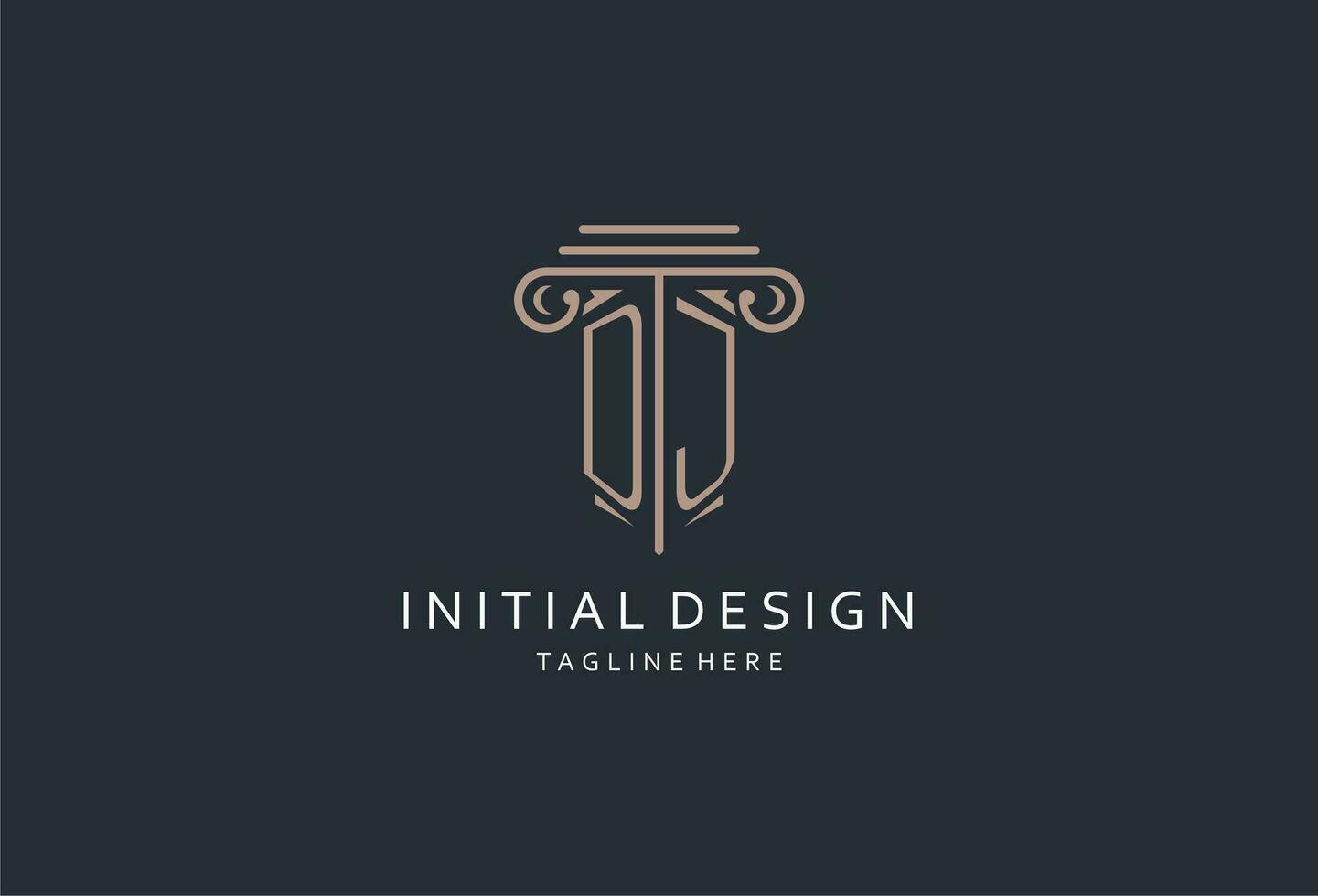 DJ monogram logo with pillar shape icon, luxury and elegant design logo for law firm initial style logo vector