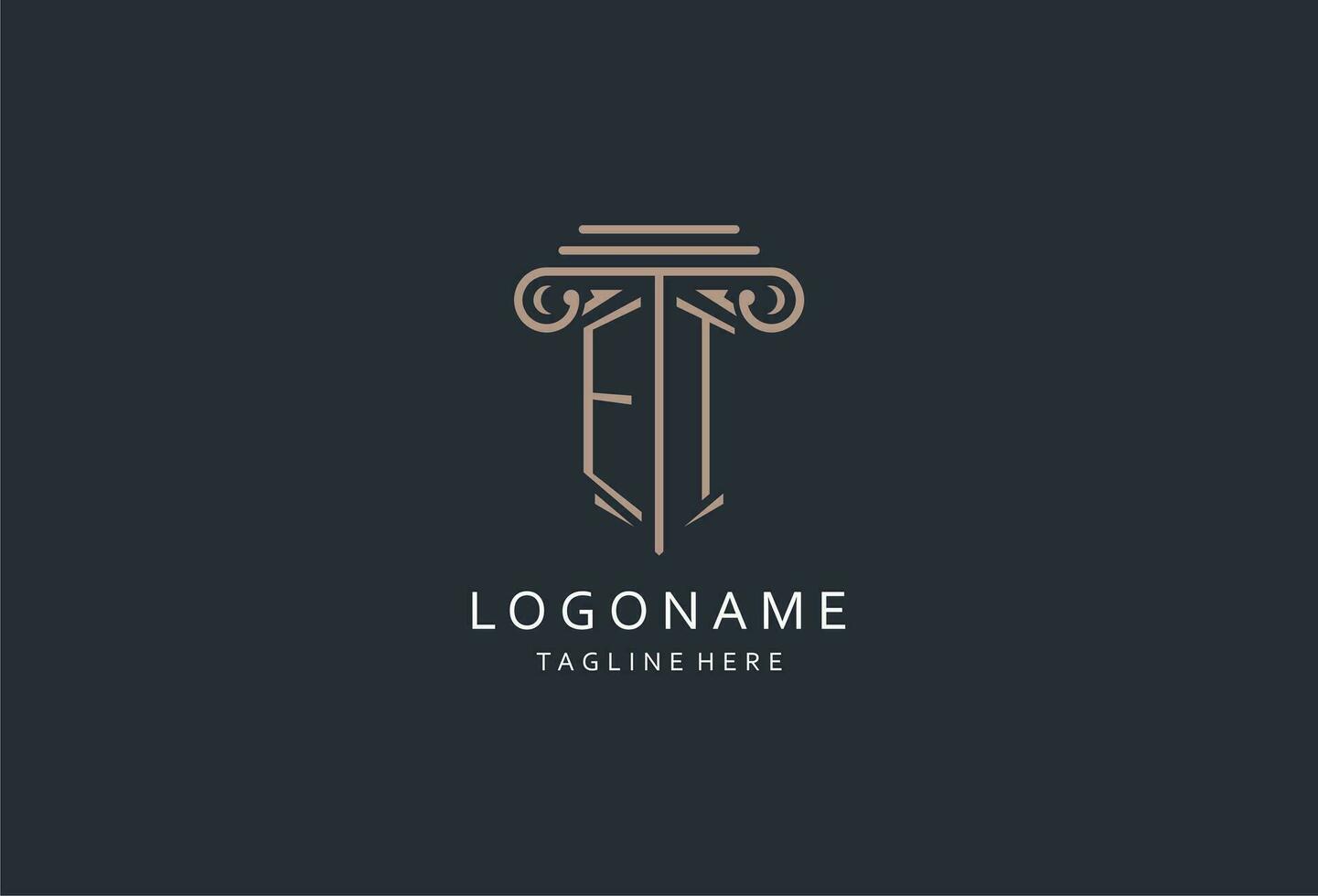 ET monogram logo with pillar shape icon, luxury and elegant design logo for law firm initial style logo vector