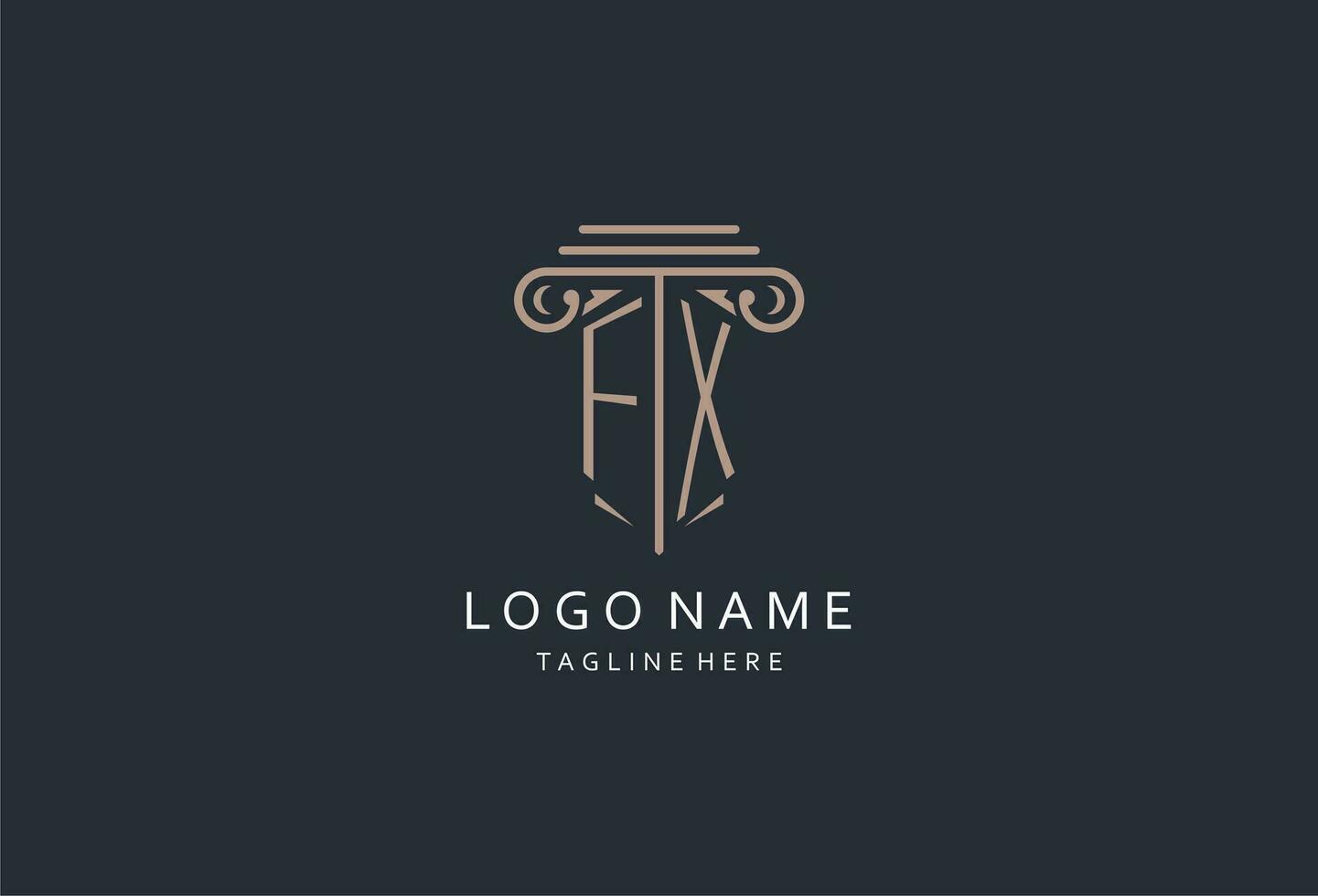 FX monogram logo with pillar shape icon, luxury and elegant design logo for law firm initial style logo vector
