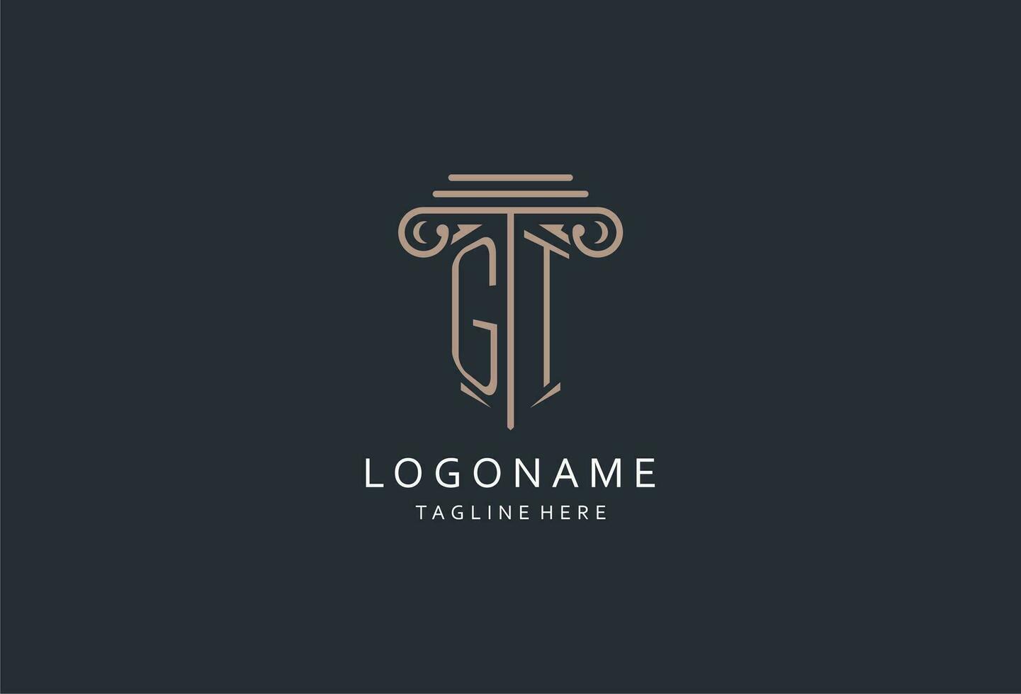 GT monogram logo with pillar shape icon, luxury and elegant design logo for law firm initial style logo vector