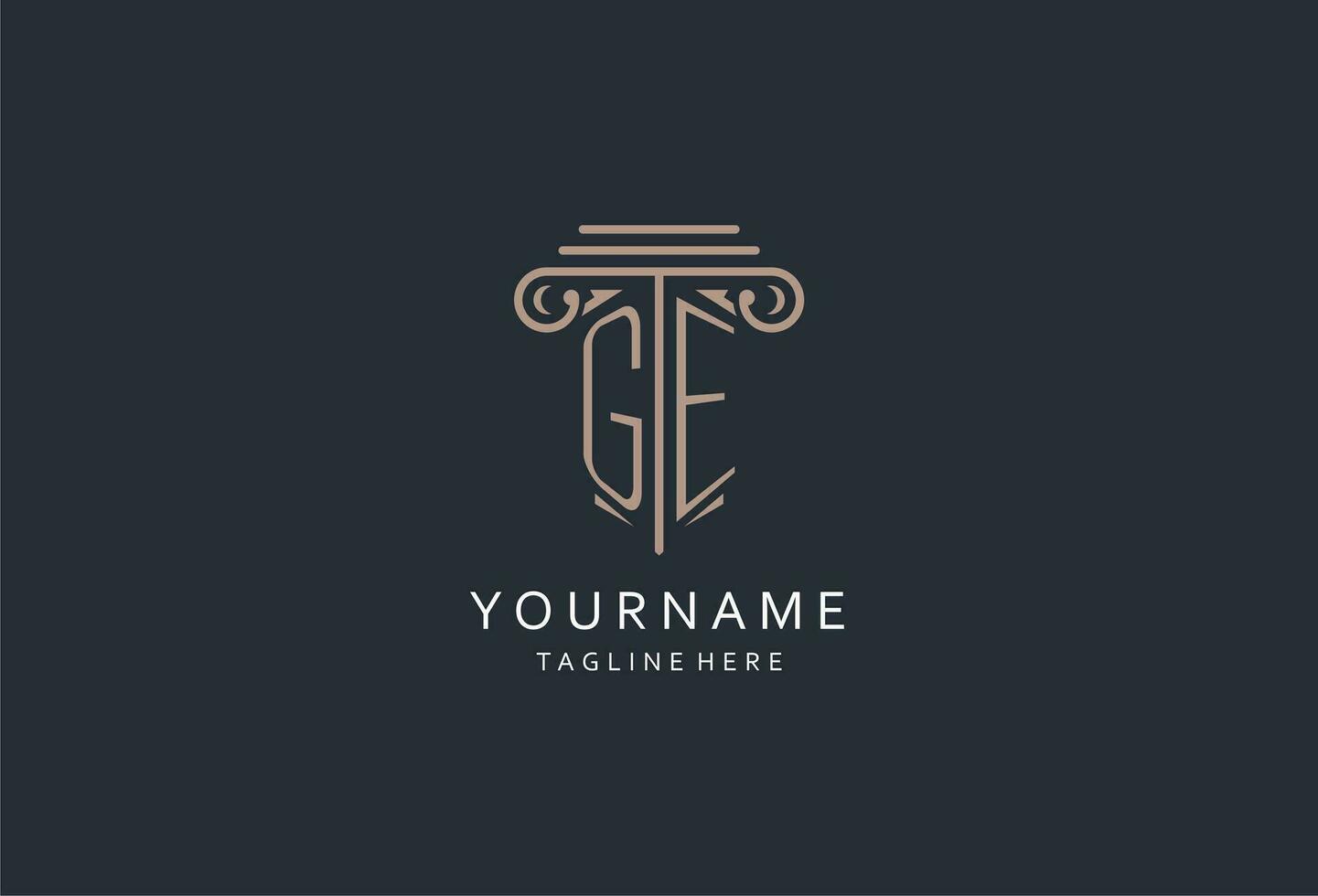 GE monogram logo with pillar shape icon, luxury and elegant design logo for law firm initial style logo vector