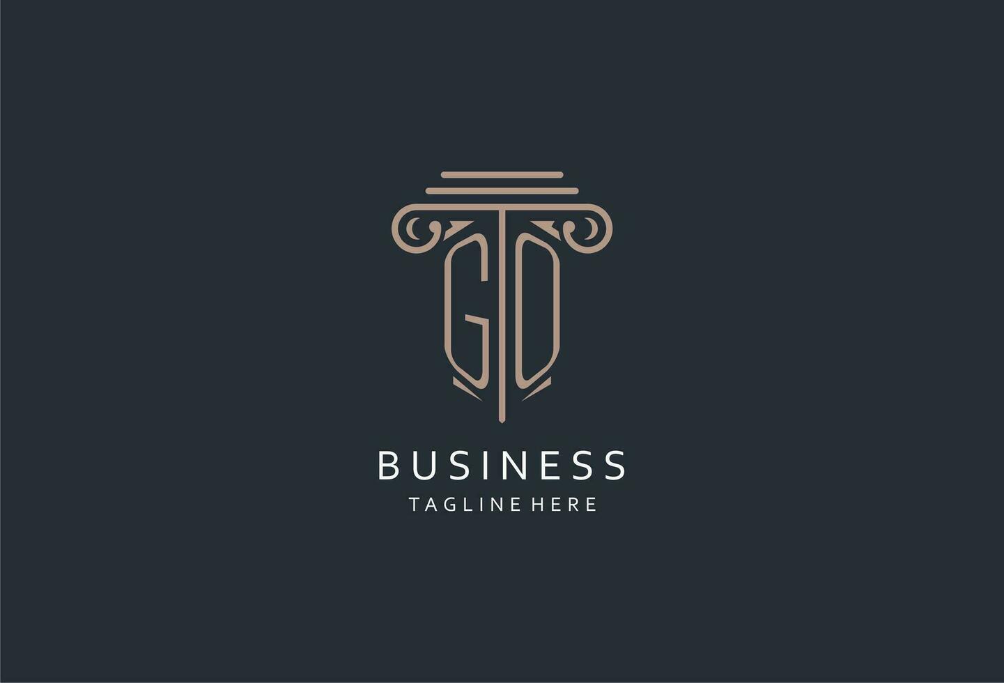 GO monogram logo with pillar shape icon, luxury and elegant design logo for law firm initial style logo vector