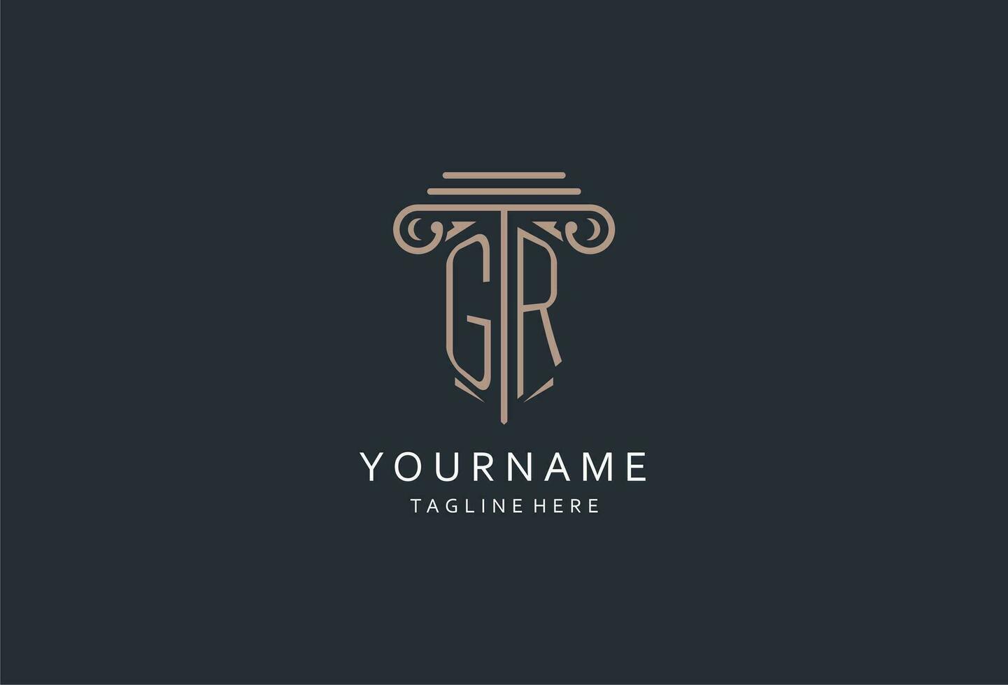 GR monogram logo with pillar shape icon, luxury and elegant design logo for law firm initial style logo vector