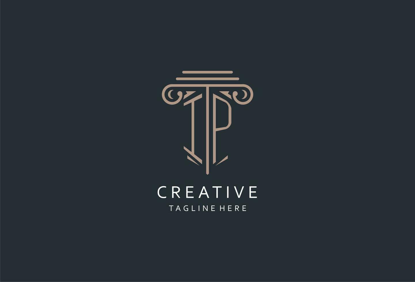 IP monogram logo with pillar shape icon, luxury and elegant design logo for law firm initial style logo vector