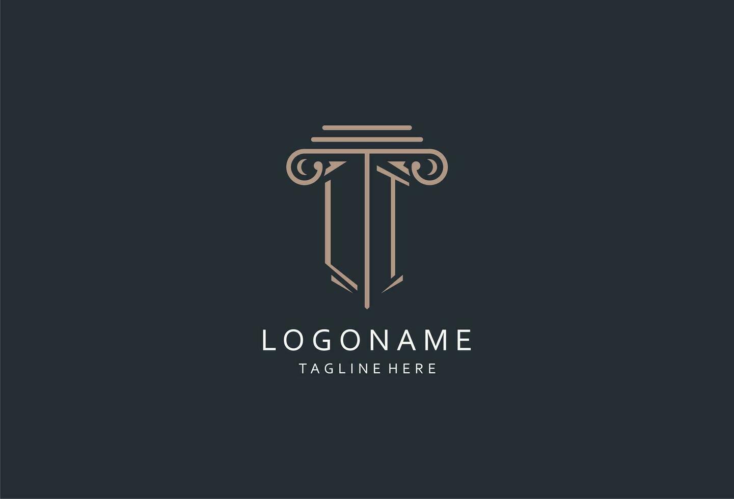 LT monogram logo with pillar shape icon, luxury and elegant design logo for law firm initial style logo vector