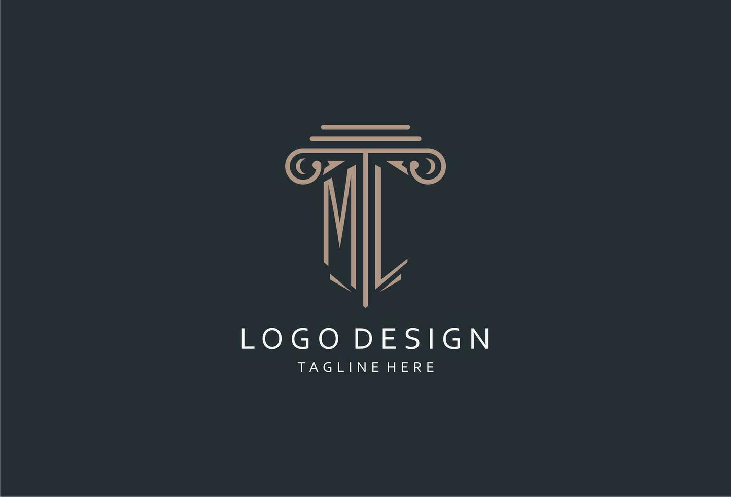 ML monogram logo with pillar shape icon, luxury and elegant design logo for law firm initial style logo vector