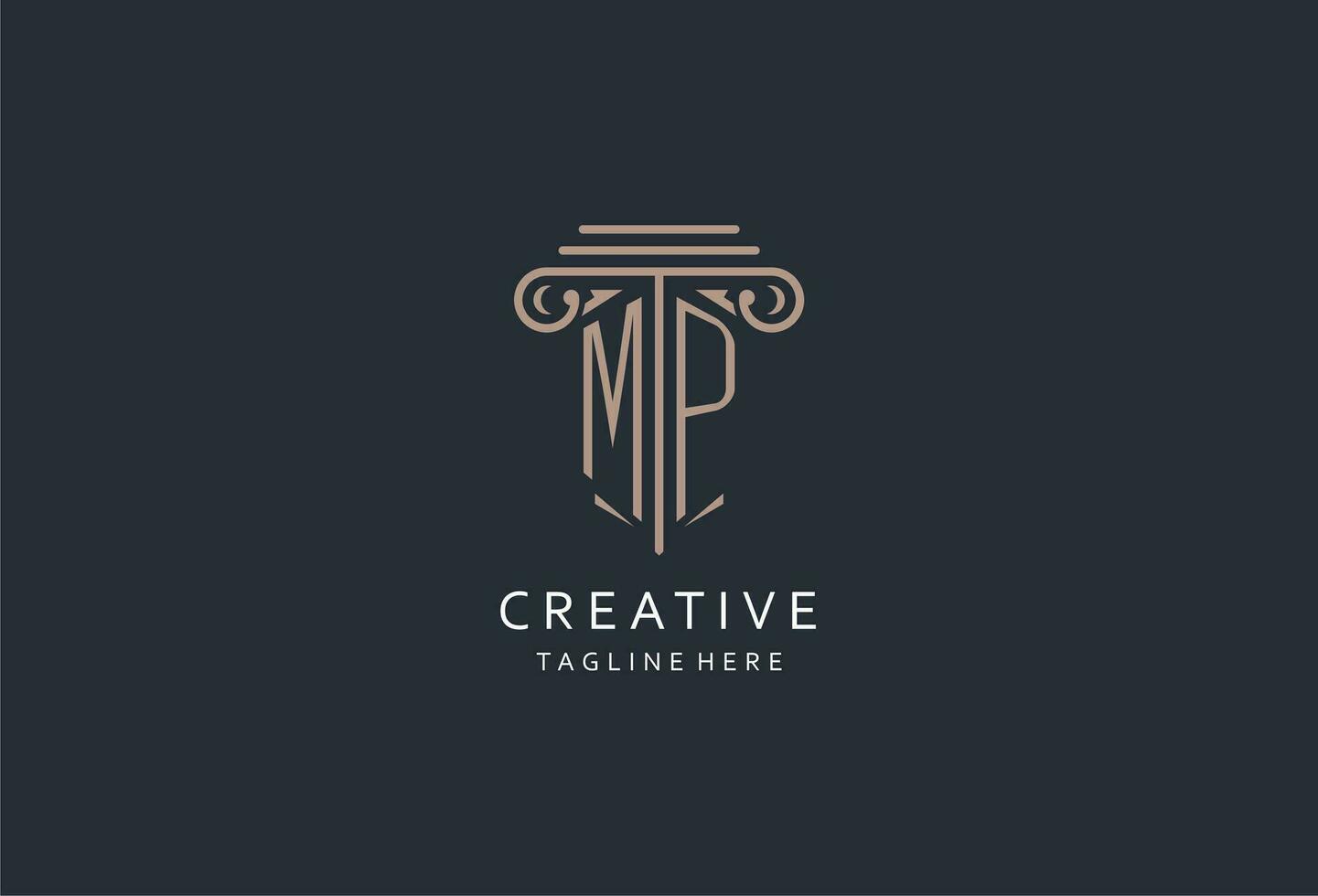 MP monogram logo with pillar shape icon, luxury and elegant design logo for law firm initial style logo vector