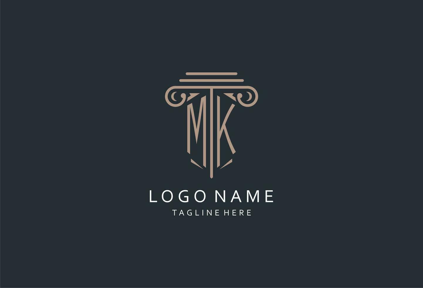 MK monogram logo with pillar shape icon, luxury and elegant design logo for law firm initial style logo vector