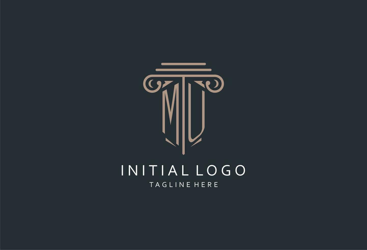 MU monogram logo with pillar shape icon, luxury and elegant design logo for law firm initial style logo vector