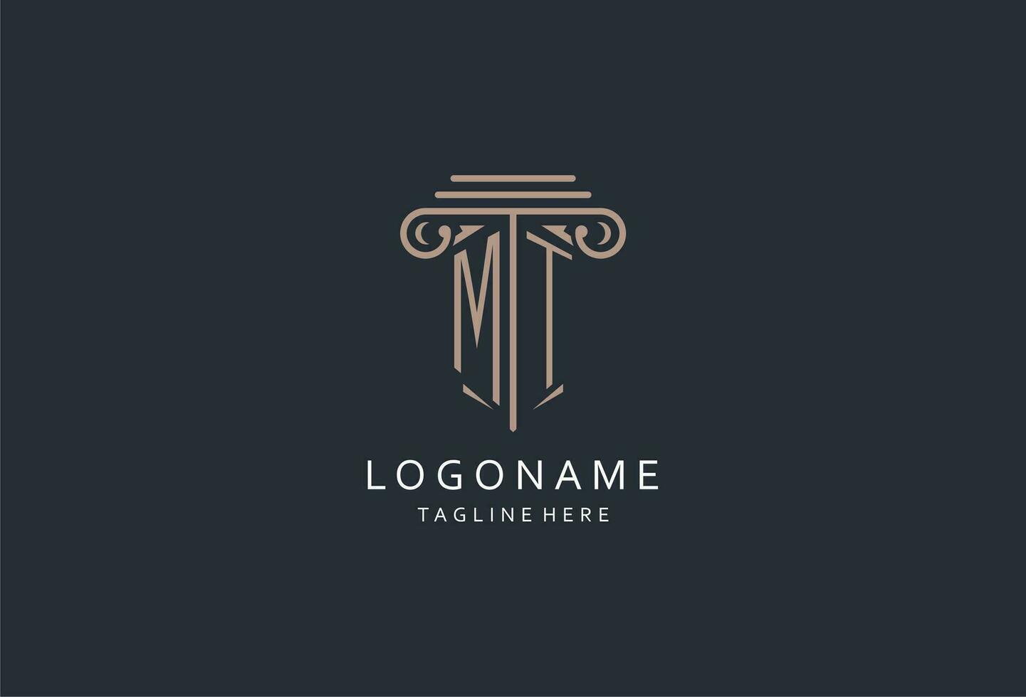 MT monogram logo with pillar shape icon, luxury and elegant design logo for law firm initial style logo vector