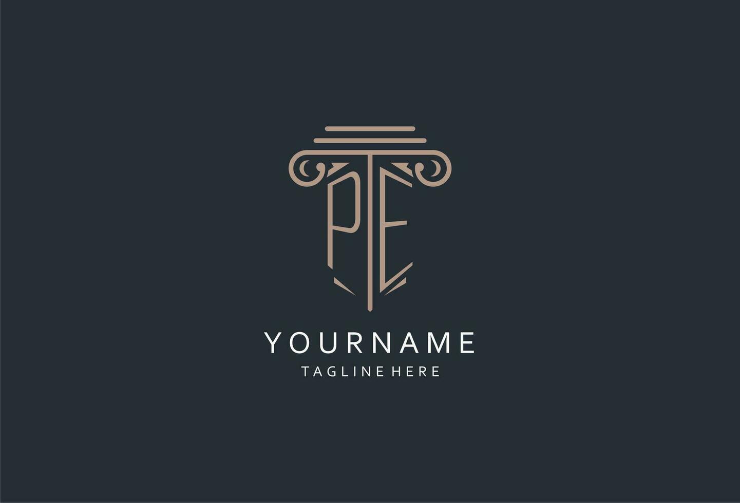PE monogram logo with pillar shape icon, luxury and elegant design logo for law firm initial style logo vector
