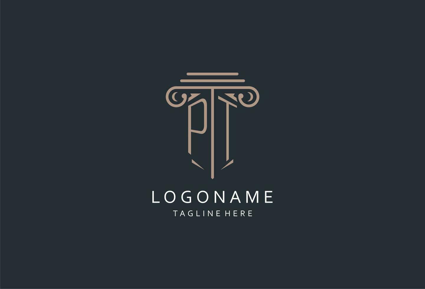 PT monogram logo with pillar shape icon, luxury and elegant design logo for law firm initial style logo vector
