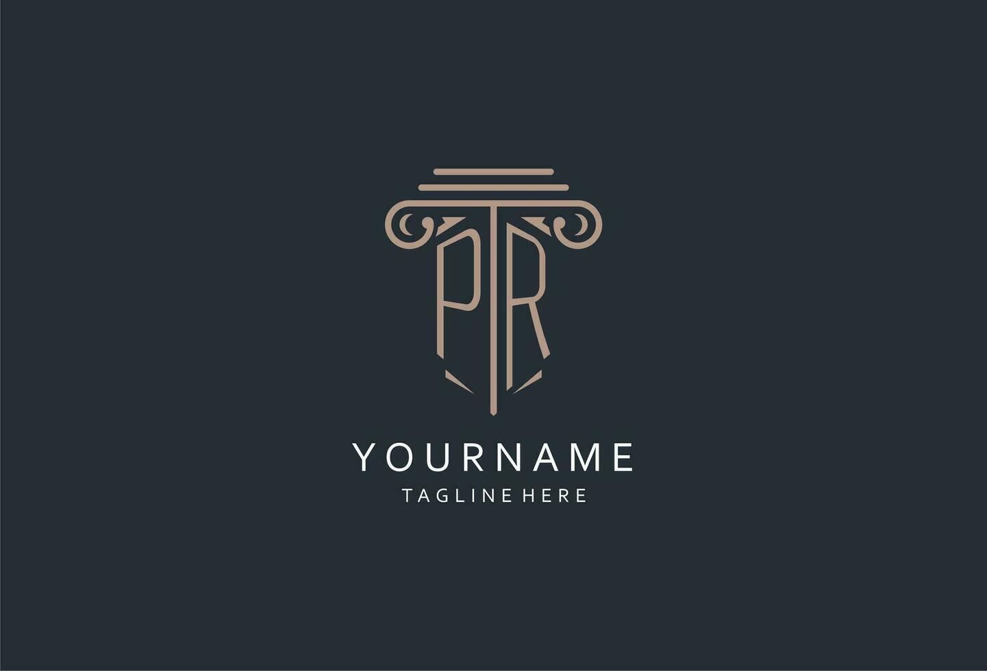 PR monogram logo with pillar shape icon, luxury and elegant design logo for law firm initial style logo vector