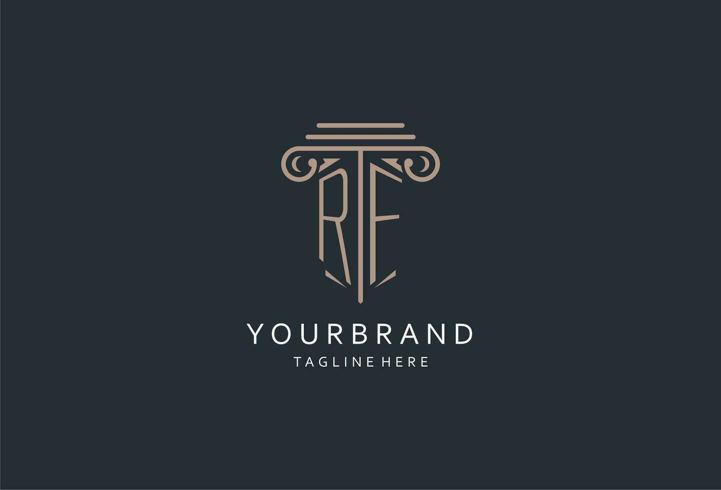 RF monogram logo with pillar shape icon, luxury and elegant design logo for law firm initial style logo vector