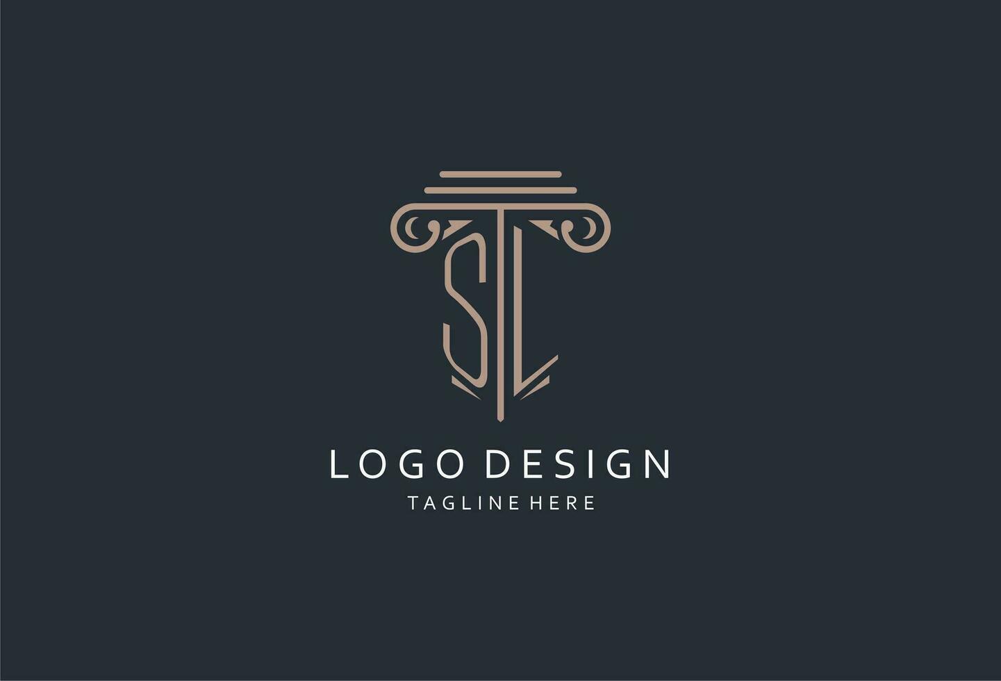 sl monograma logo con pilar forma icono, lujo y elegante diseño logo para ley firma inicial estilo logo vector