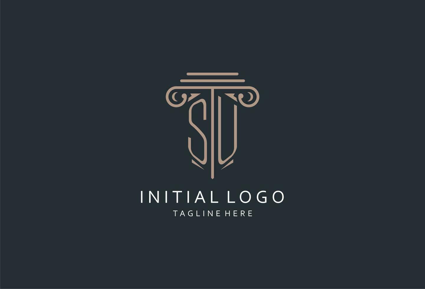SU monogram logo with pillar shape icon, luxury and elegant design logo for law firm initial style logo vector