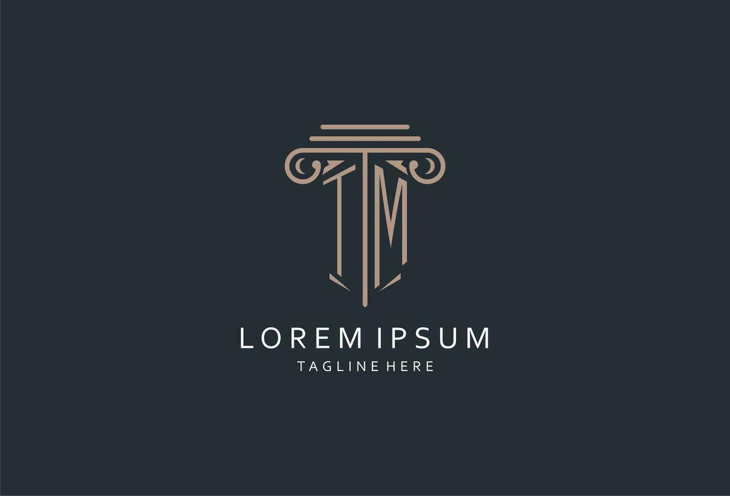 TM monogram logo with pillar shape icon, luxury and elegant design logo for law firm initial style logo vector