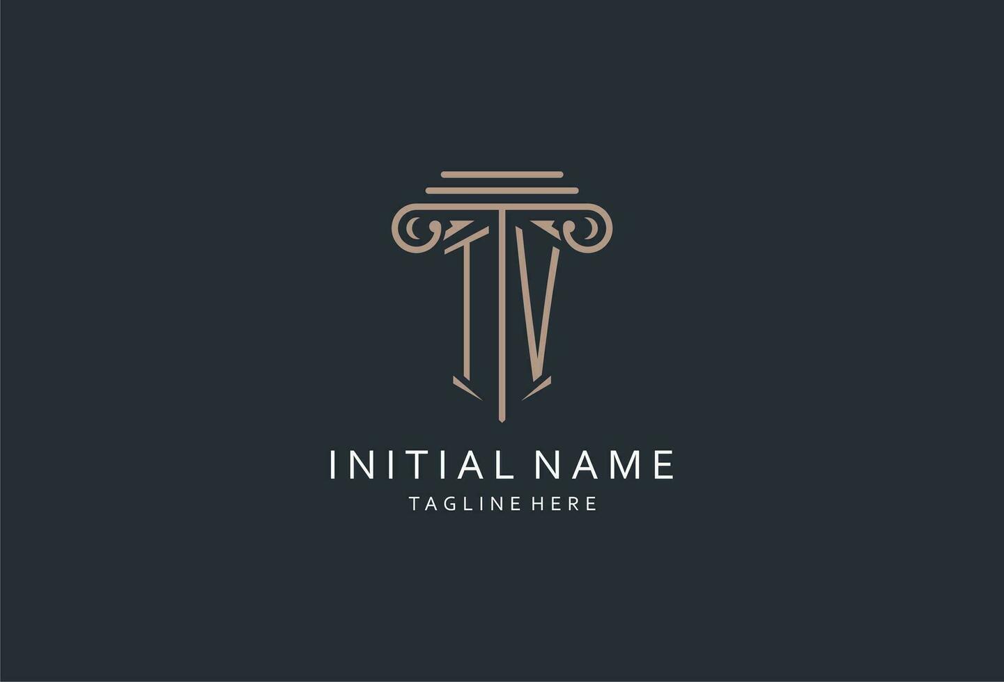 TV monogram logo with pillar shape icon, luxury and elegant design logo for law firm initial style logo vector