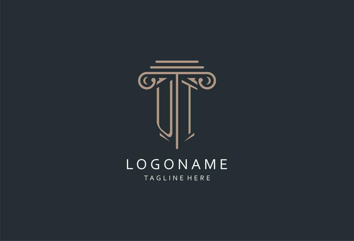 UT monogram logo with pillar shape icon, luxury and elegant design logo for law firm initial style logo vector