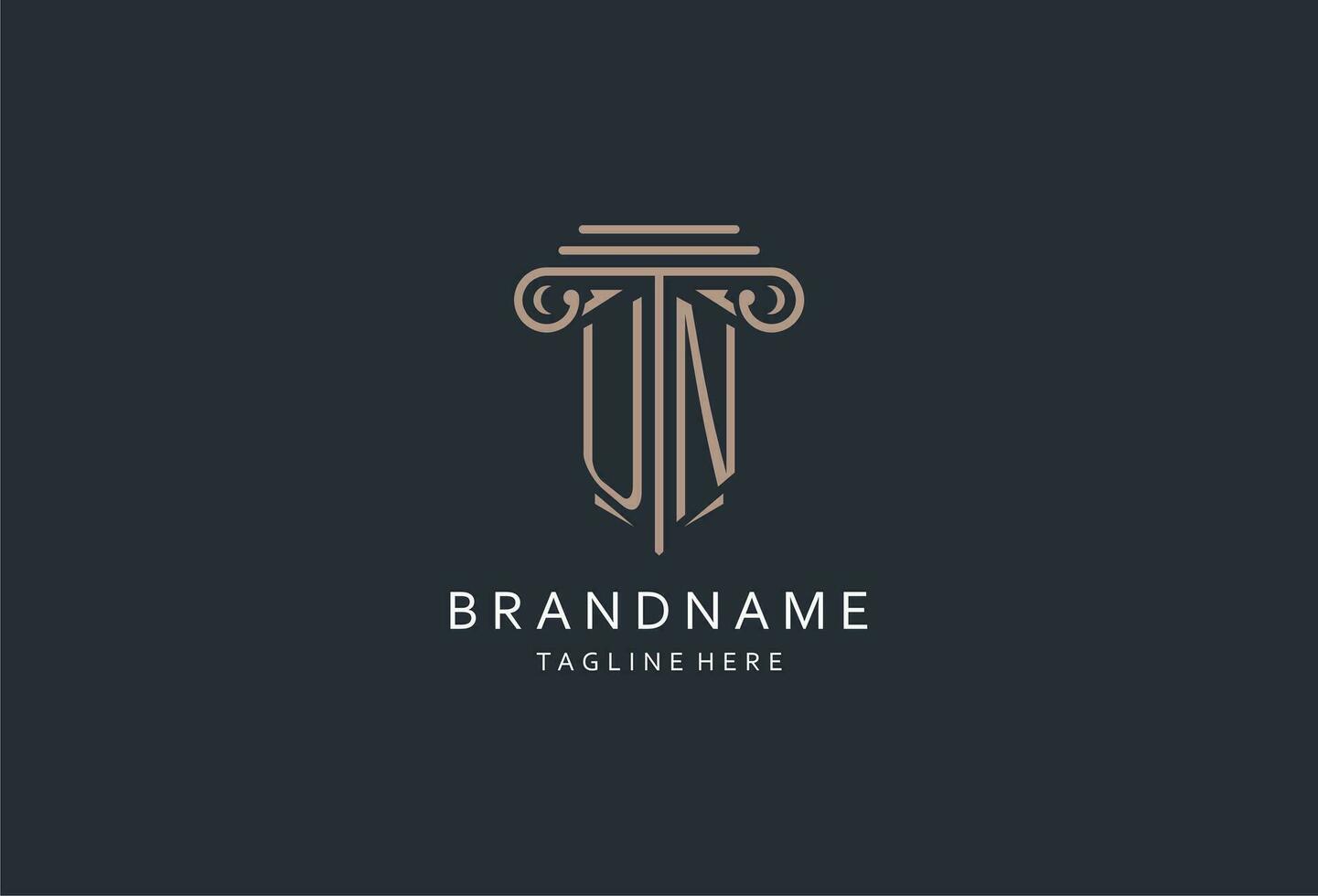 UN monogram logo with pillar shape icon, luxury and elegant design logo for law firm initial style logo vector