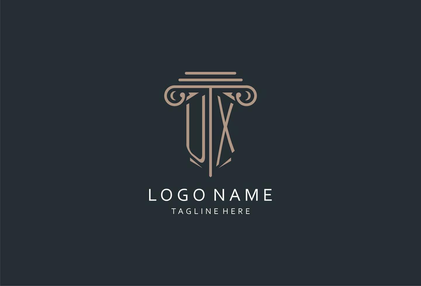 ux monograma logo con pilar forma icono, lujo y elegante diseño logo para ley firma inicial estilo logo vector