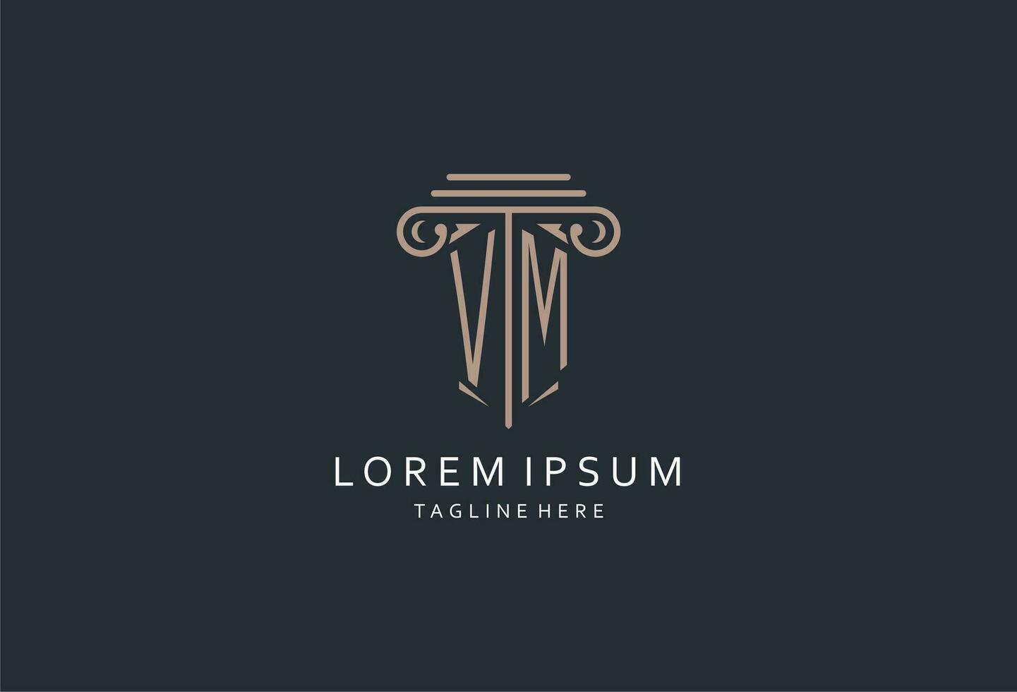 VM monogram logo with pillar shape icon, luxury and elegant design logo for law firm initial style logo vector