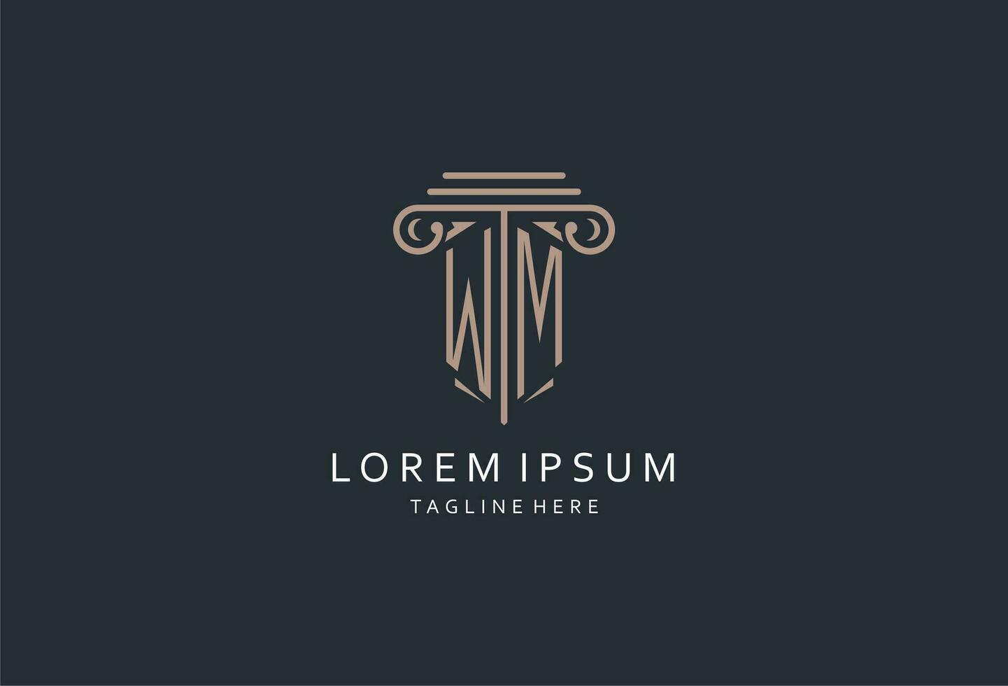 WM monogram logo with pillar shape icon, luxury and elegant design logo for law firm initial style logo vector