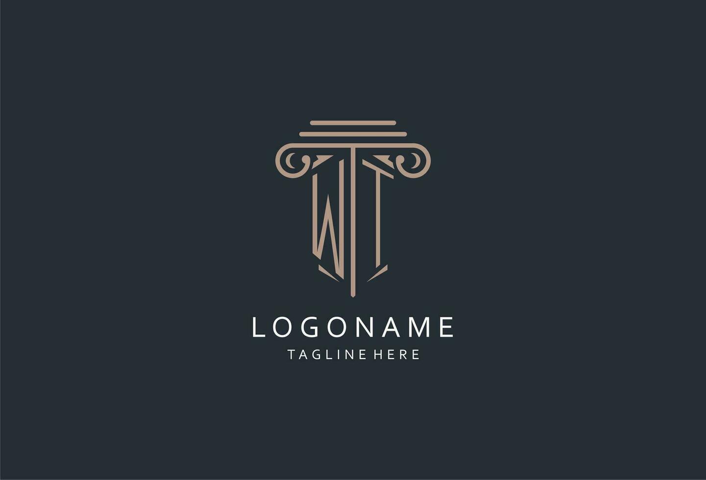 WT monogram logo with pillar shape icon, luxury and elegant design logo for law firm initial style logo vector